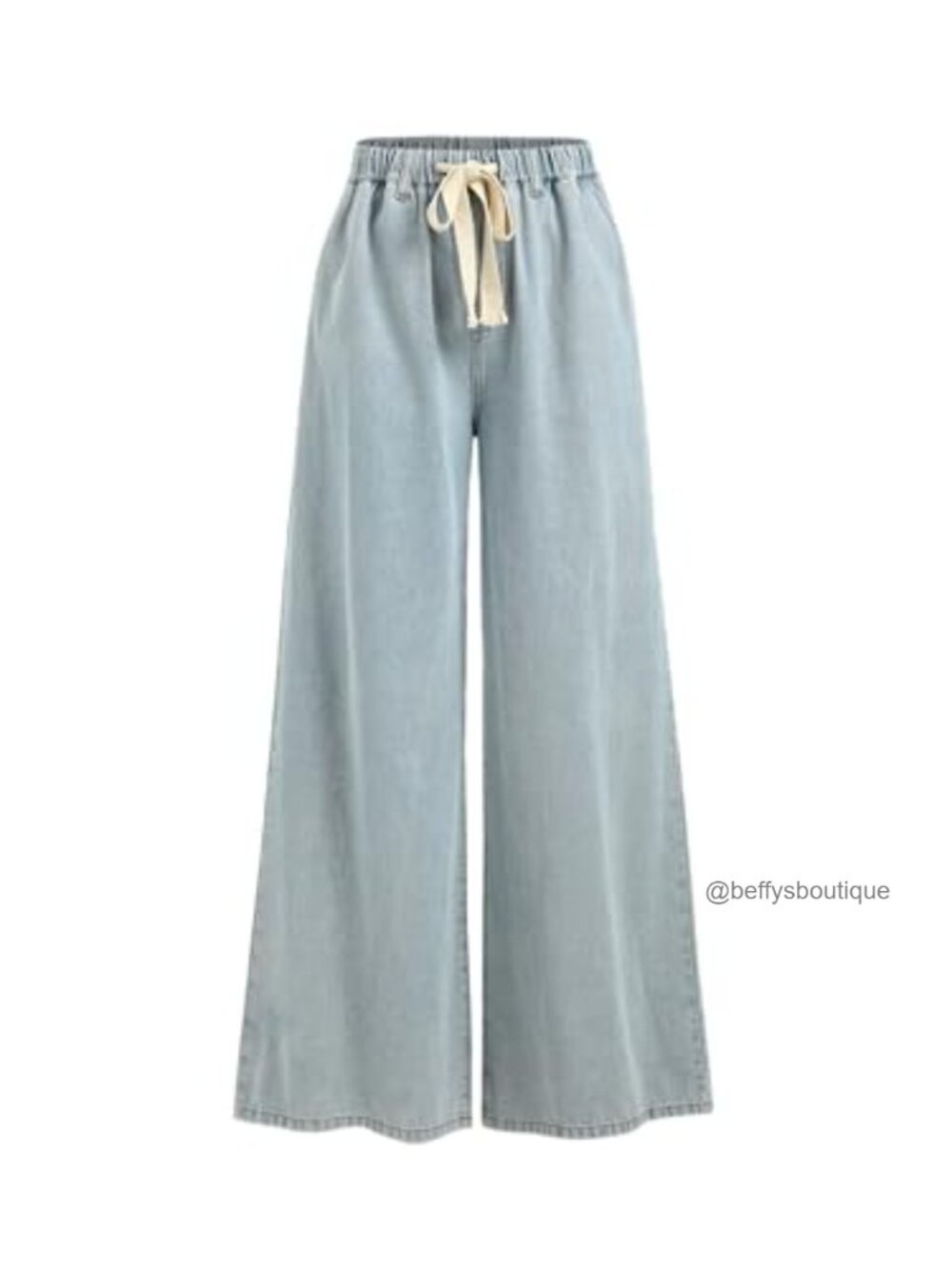 Women's Baggy Wide Leg High Rise Jeans Drawstring Pockets